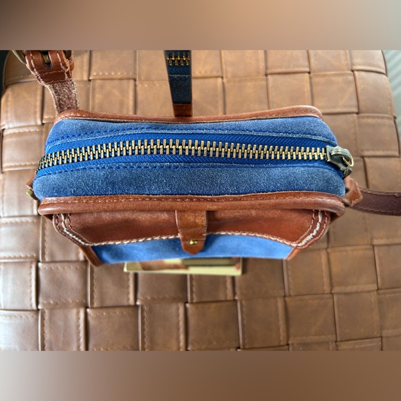 Madewell 1937 Accessories Mini Crossbody Bag Genuine Suede Cognac Leather Blue - Picture 6 of 11